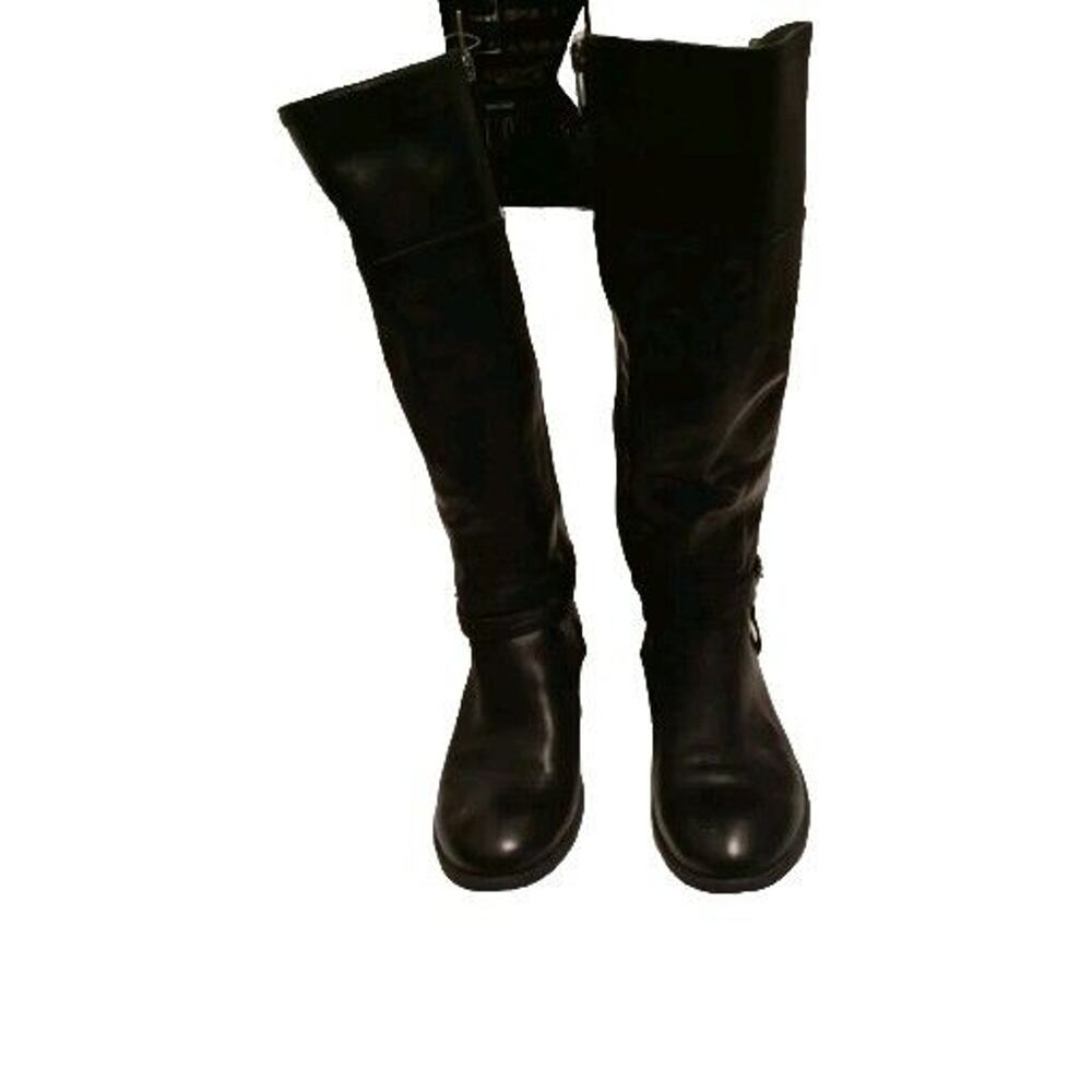 Marc Fisher Arbor Boots 7.5 Knee High Black Leather Suede Stud Buckle